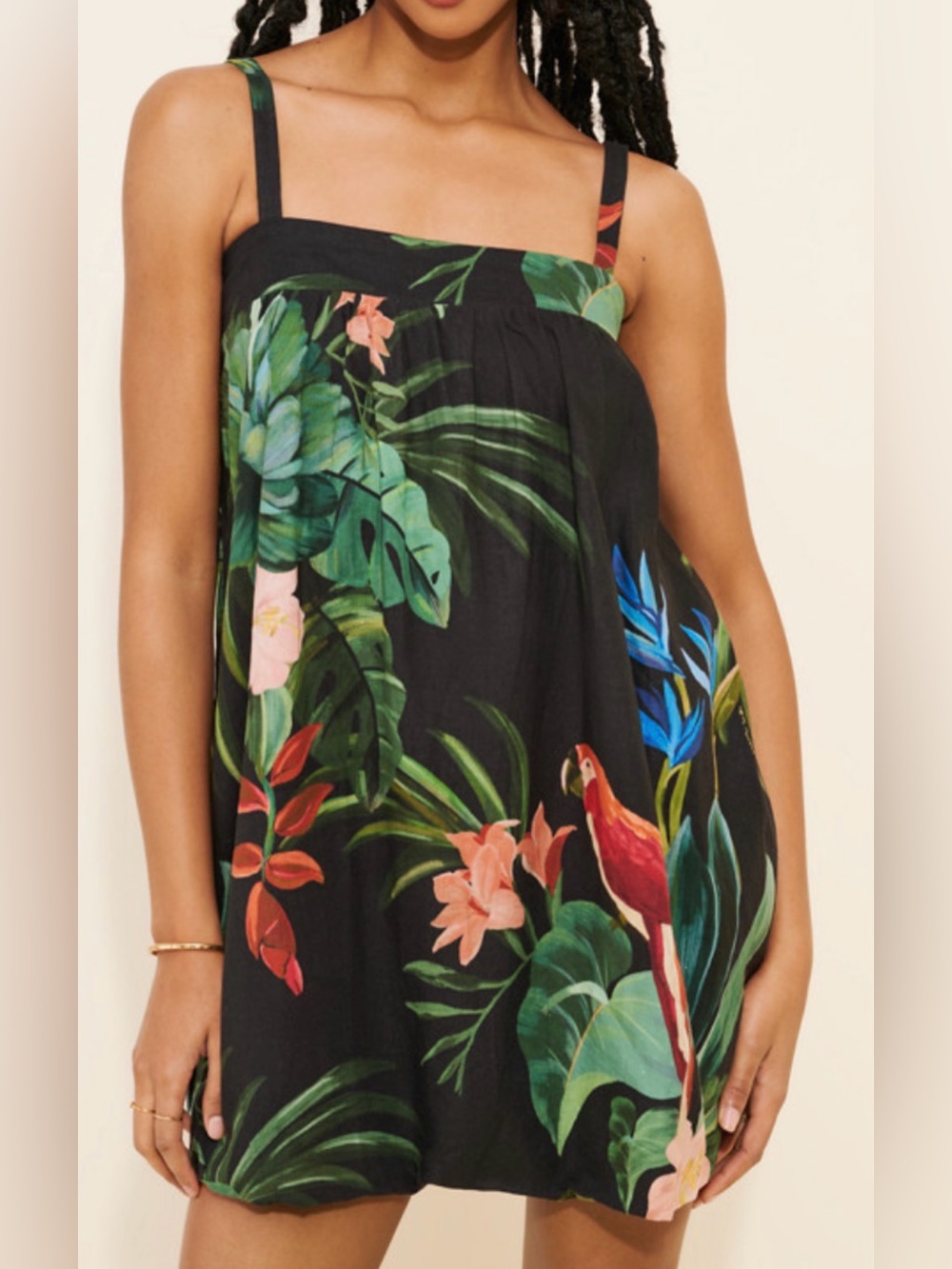 Farm Rio Midnight Macaw dress, L MSRP$230